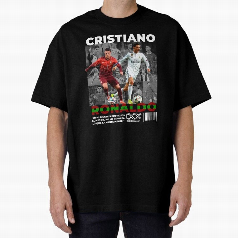 Cristiano Ronaldo Collage Oversized T-Shirt Discover Match Day Hype around FIFA World Cup 2026 USA Canada Mexico, CR7 and Messi, Argentina and Brazil, Retro Football Energy, Iconic Rivalries, Trophy Chase Drama and Stadium Atmosphere; Ideal for