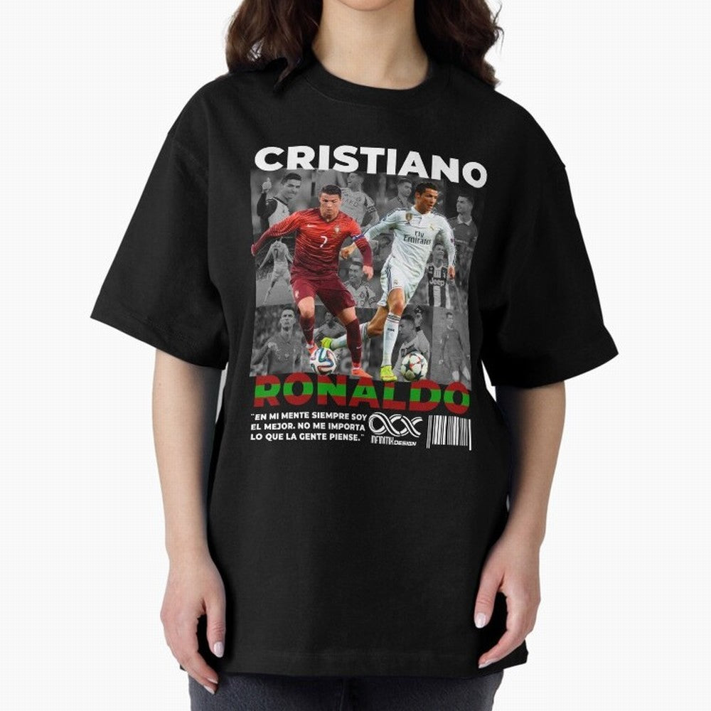 Cristiano Ronaldo Collage Oversized T-Shirt Discover Match Day Hype around FIFA World Cup 2026 USA Canada Mexico, CR7 and Messi, Argentina and Brazil, Retro Football Energy, Iconic Rivalries, Trophy Chase Drama and Stadium Atmosphere; Ideal for