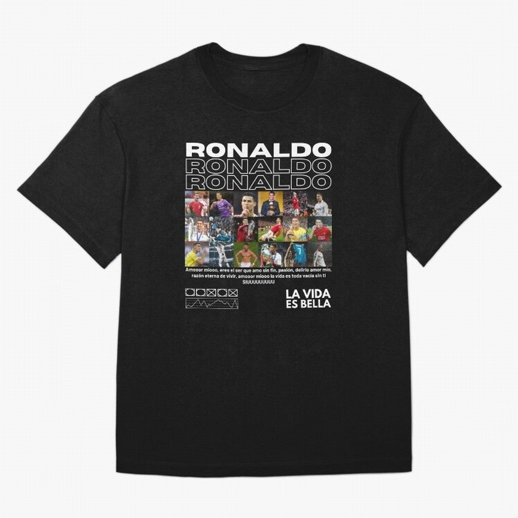 Cristiano Ronaldo CR7 Collage Oversized T-Shirt Cheer for FIFA World Cup 2026 Spirit, Highlighting England, Messi, CR7 and Mbappe, Championship Spirit, Famous Goals, Roaring Crowds and International Football Unity; Perfect for Supporters Who Want