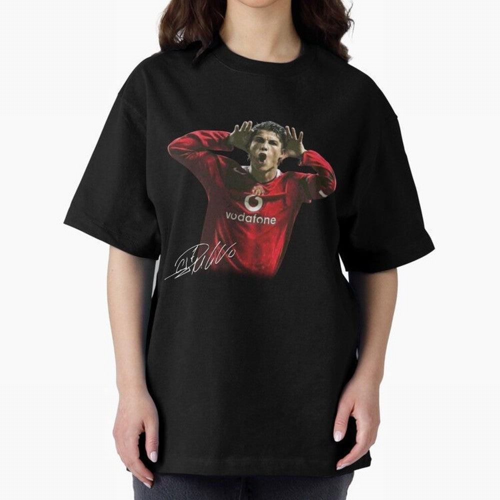 Cristiano Ronaldo T-Shirt Young Manchester Ronaldo - Celebration Oversized T-Shirt Honor the Football Icons of Match Day Hype around FIFA World Cup 2026 Group Stage, Haaland and Mbappe, Germany, Football History, Final Match Energy, Crowd Noise and