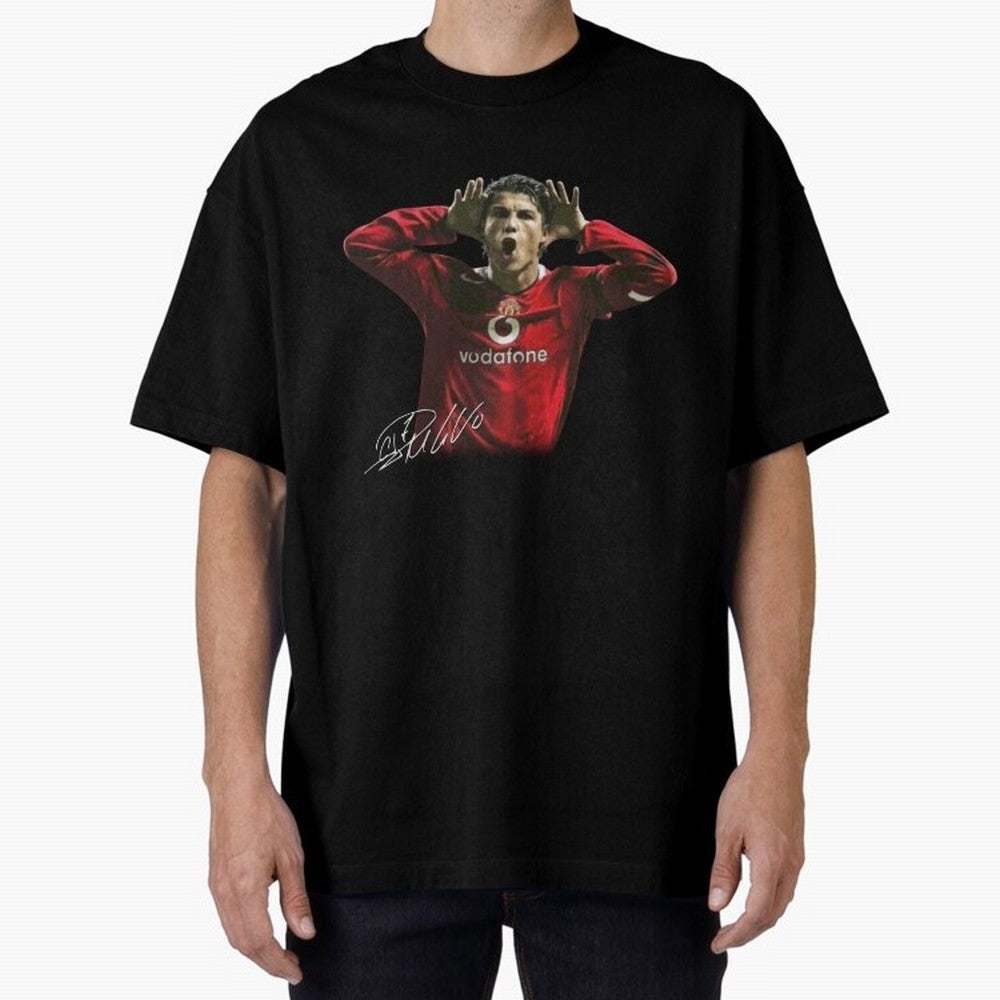 Cristiano Ronaldo T-Shirt Young Manchester Ronaldo - Celebration Oversized T-Shirt Honor the Football Icons of Match Day Hype around FIFA World Cup 2026 Group Stage, Haaland and Mbappe, Germany, Football History, Final Match Energy, Crowd Noise and