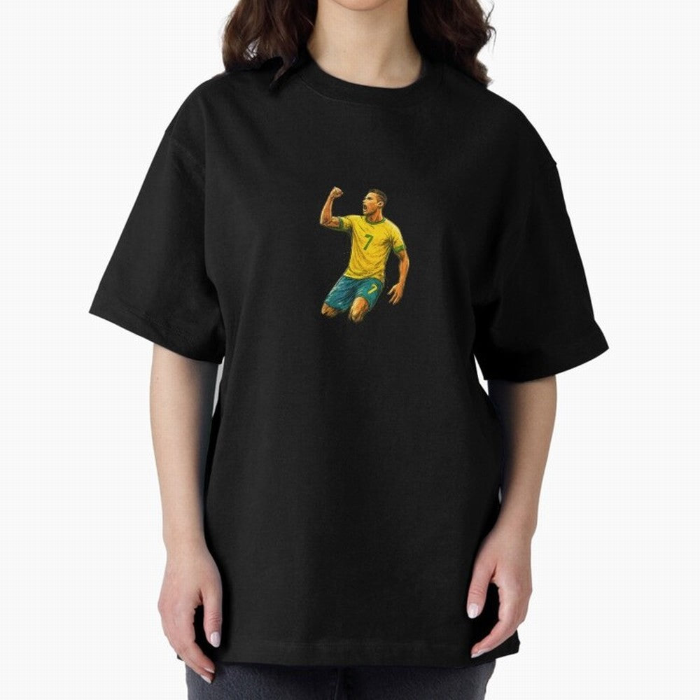 Energetic Soccer Celebration ¨C Number 7 Sketch Art Oversized T-Shirt Keep the Match Day Mood of FIFA World Cup 2026 Group Stage for Fans of Messi and England, France and Netherlands, Bringing Tournament Hype, Historic Matchups, Family Viewing