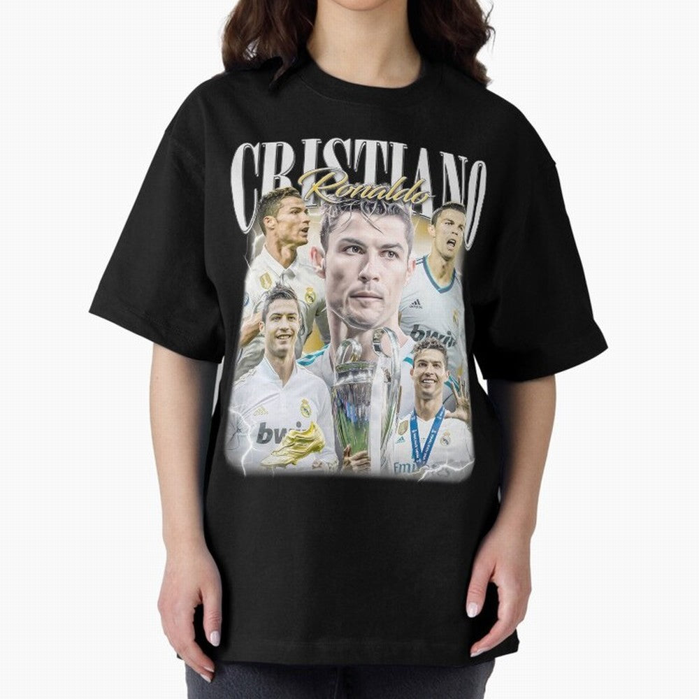 Cr7 Vintage Tribute: Soccer Legend Collage | Limited Edition Oversized T-Shirt Capture FIFA World Cup 2026 Group Stage Centered on Cristiano Ronaldo, England and Germany Energy, Fan Favorite Moments, National Team Passion, Big Match Drama and
