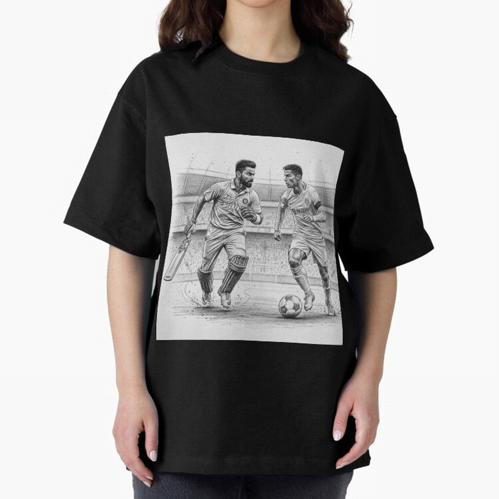 Virat Kohli and Cristiano Ronaldo Oversized T-Shirt Carry FIFA World Cup 2026 Group Stage Featuring Neymar, Haaland and Cristiano Ronaldo, Argentina Energy, Football History, Final Match Energy, Crowd Noise and Once in a Lifetime Moments; Great for