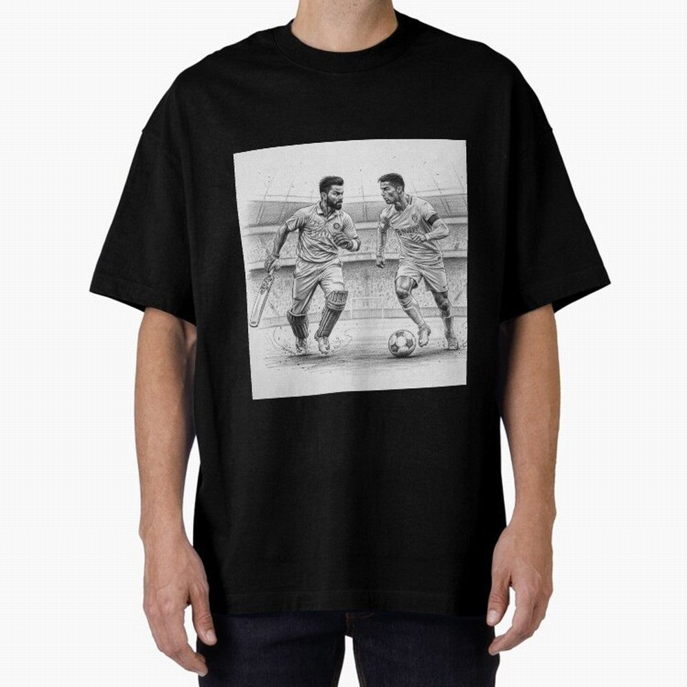 Virat Kohli and Cristiano Ronaldo Oversized T-Shirt Carry FIFA World Cup 2026 Group Stage Featuring Neymar, Haaland and Cristiano Ronaldo, Argentina Energy, Football History, Final Match Energy, Crowd Noise and Once in a Lifetime Moments; Great for