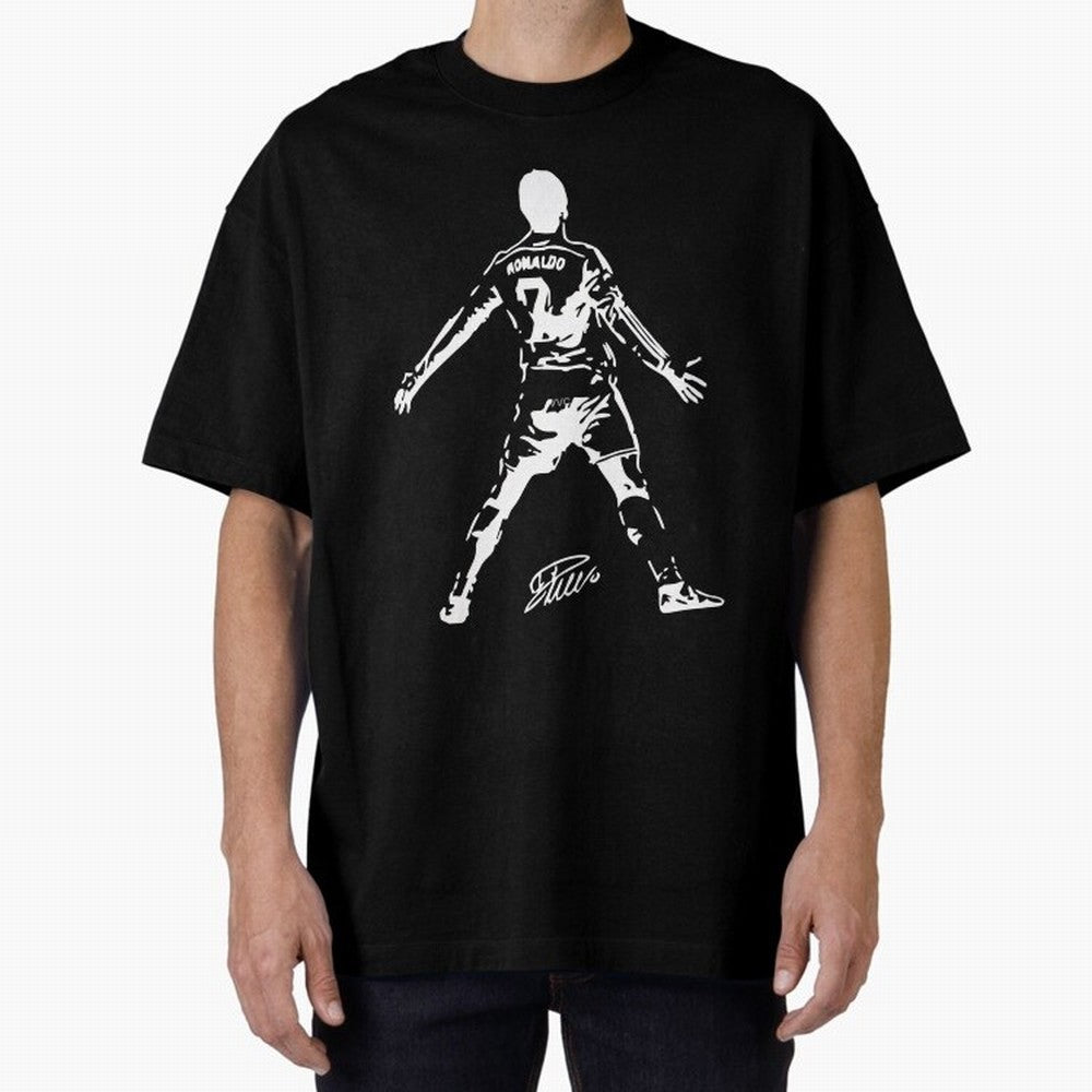 Retro Football Player Celebration Silhouette Artwork For Men And Gift For Soccer Fans Oversized T-Shirt Cheer through Every Moment of Global Football Passion for FIFA World Cup 2026 Group Stage, Built around CR7, England, Championship Spirit,