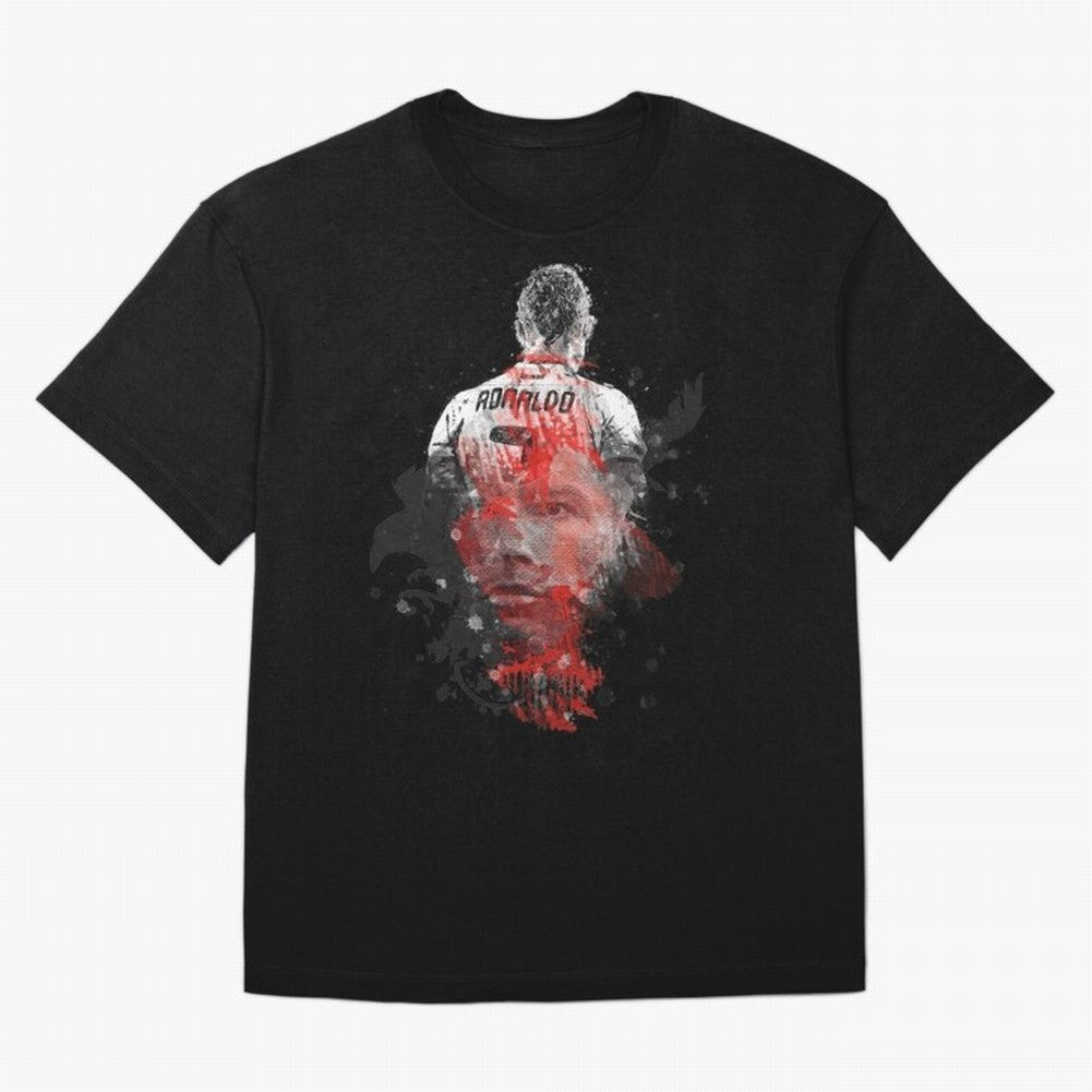 Abstract Football Player Portrait Retro Poster Art For Men, Gift For Soccer Fans Oversized T-Shirt Experience FIFA World Cup 2026 Group Stage Spirit, Made for Argentina and Brazil, Cristiano Ronaldo, Soccer Culture, Superstar Moments, National Team