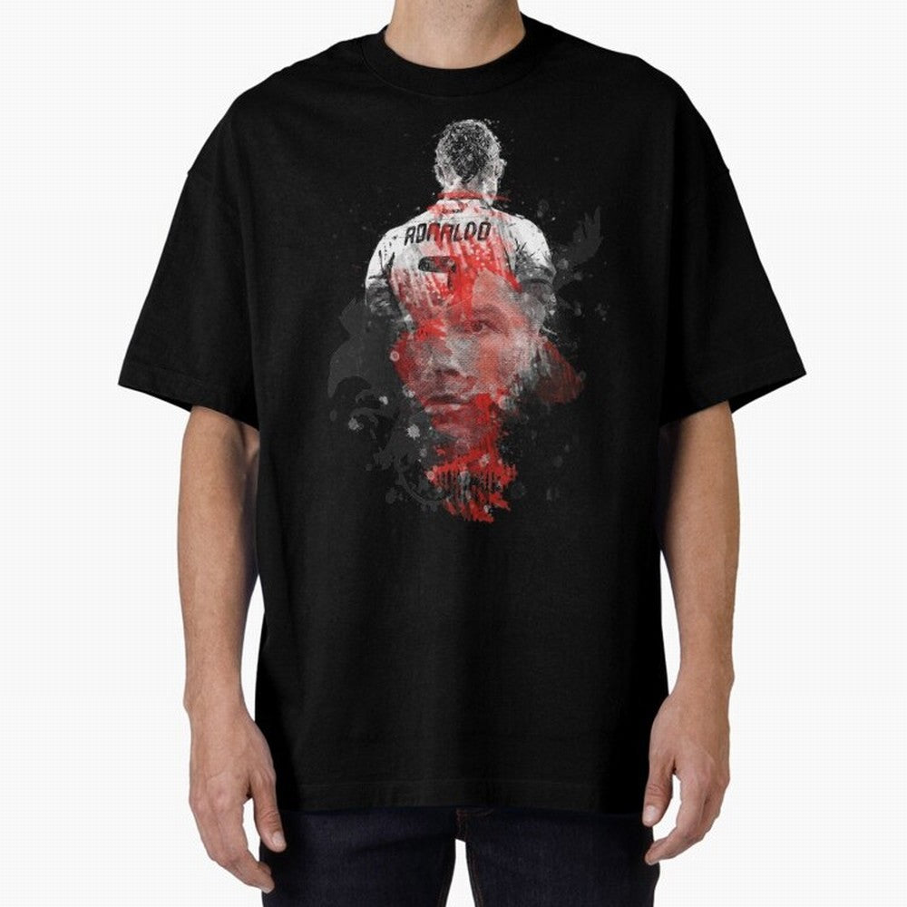Abstract Football Player Portrait Retro Poster Art For Men, Gift For Soccer Fans Oversized T-Shirt Experience FIFA World Cup 2026 Group Stage Spirit, Made for Argentina and Brazil, Cristiano Ronaldo, Soccer Culture, Superstar Moments, National Team