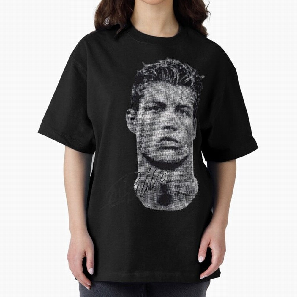 Retro Football Legend Portrait Illustration For Men And Gift For Soccer Fans Oversized T-Shirt Carry the Colors and Pride of the FIFA World Cup 2026 USA Canada Mexico Journey through Neymar, Haaland and Cristiano Ronaldo Highlights, England and