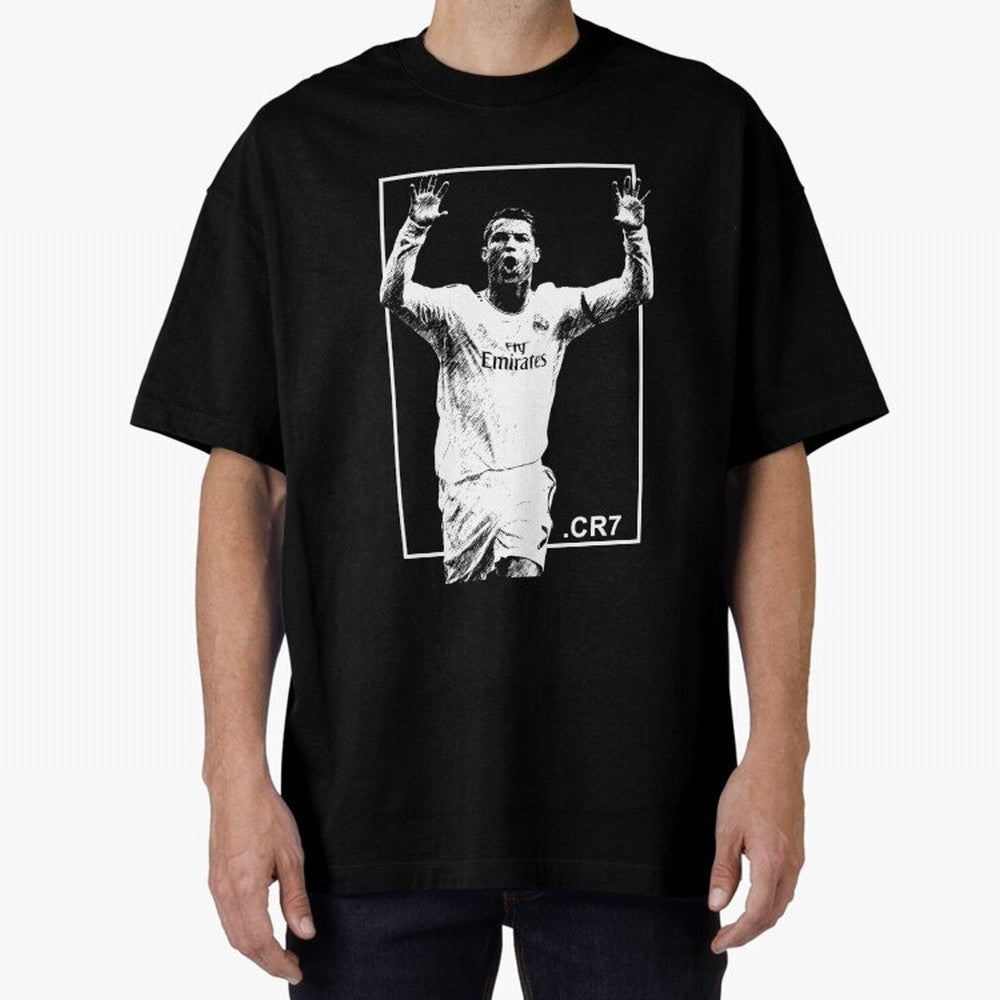 Cristiano Ronaldo CR7 in Black and White Design Oversized T-Shirt Feel the Trophy Chase of Match Day Hype around FIFA World Cup 2026, Neymar, Haaland and Cristiano Ronaldo, Brazil, Goal Celebration Energy, Supporter Heritage, Football Icons and