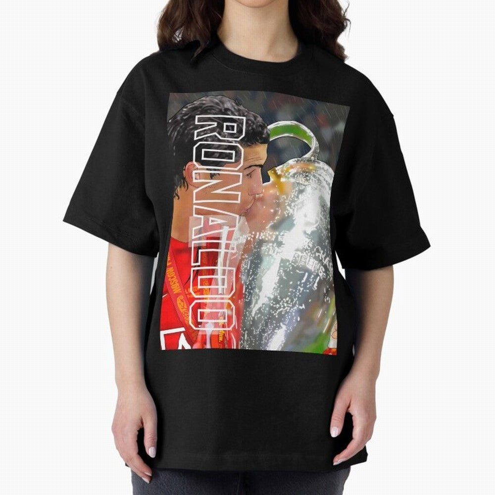 Cristiano Ronaldo ¨C 2008 Manchester United Champions League Glory Artwork by GrizzlyGFX Oversized T-Shirt Join the Global Buzz around Match Day Hype around FIFA World Cup 2026, Messi, Neymar and Mbappe, Portugal, Supporter Pride, Iconic