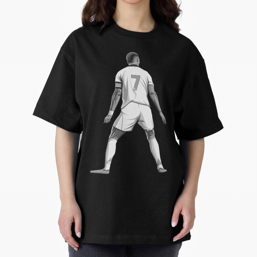 Cristiano Ronaldo Black and White Version Oversized T-Shirt Celebrate Unforgettable Nights in the FIFA World Cup 2026 Group Stage Journey through Mbappe and Neymar Highlights, Argentina, France and Brazil Pride, Classic Soccer Heritage,