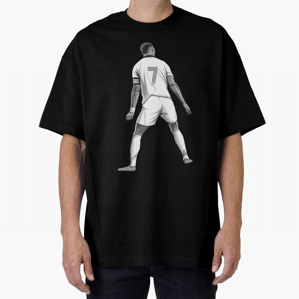 Cristiano Ronaldo Black and White Version Oversized T-Shirt Celebrate Unforgettable Nights in the FIFA World Cup 2026 Group Stage Journey through Mbappe and Neymar Highlights, Argentina, France and Brazil Pride, Classic Soccer Heritage,