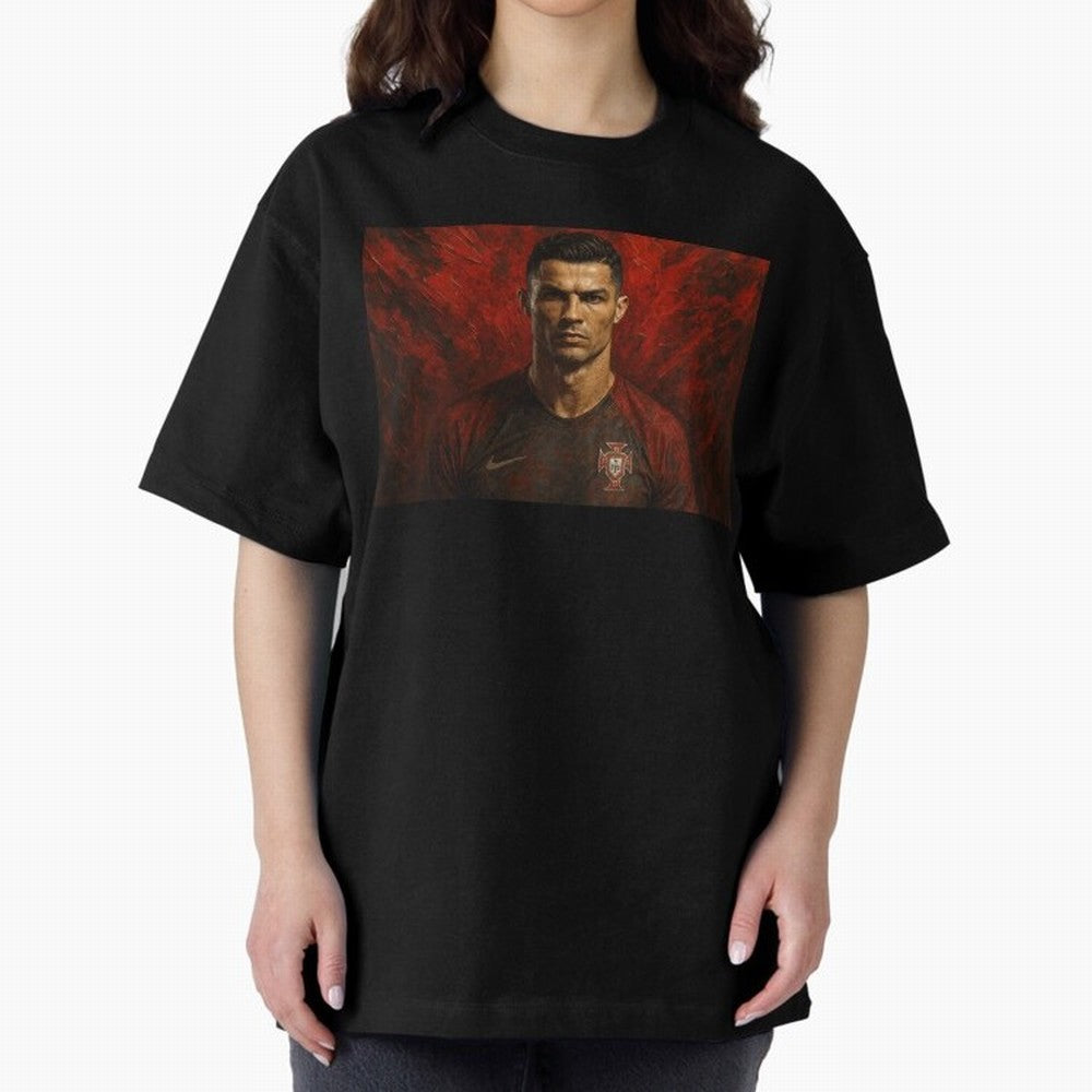 Cristiano Ronaldo Portrait Oversized T-Shirt Back the Journey through FIFA World Cup 2026 Group Stage Spirit, Capturing Spain, Neymar, Retro Football Energy, Iconic Rivalries, Trophy Chase Drama and Stadium Atmosphere; Ideal for Football Dads,