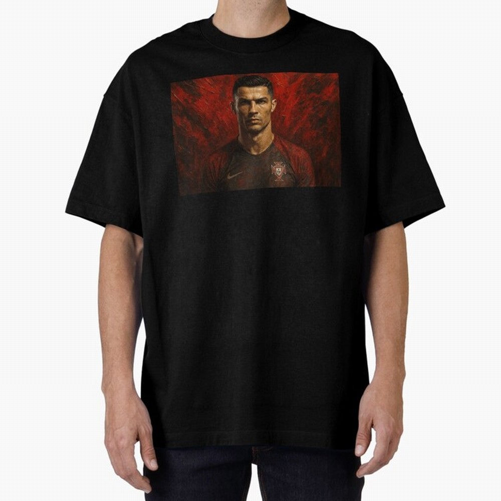 Cristiano Ronaldo Portrait Oversized T-Shirt Back the Journey through FIFA World Cup 2026 Group Stage Spirit, Capturing Spain, Neymar, Retro Football Energy, Iconic Rivalries, Trophy Chase Drama and Stadium Atmosphere; Ideal for Football Dads,