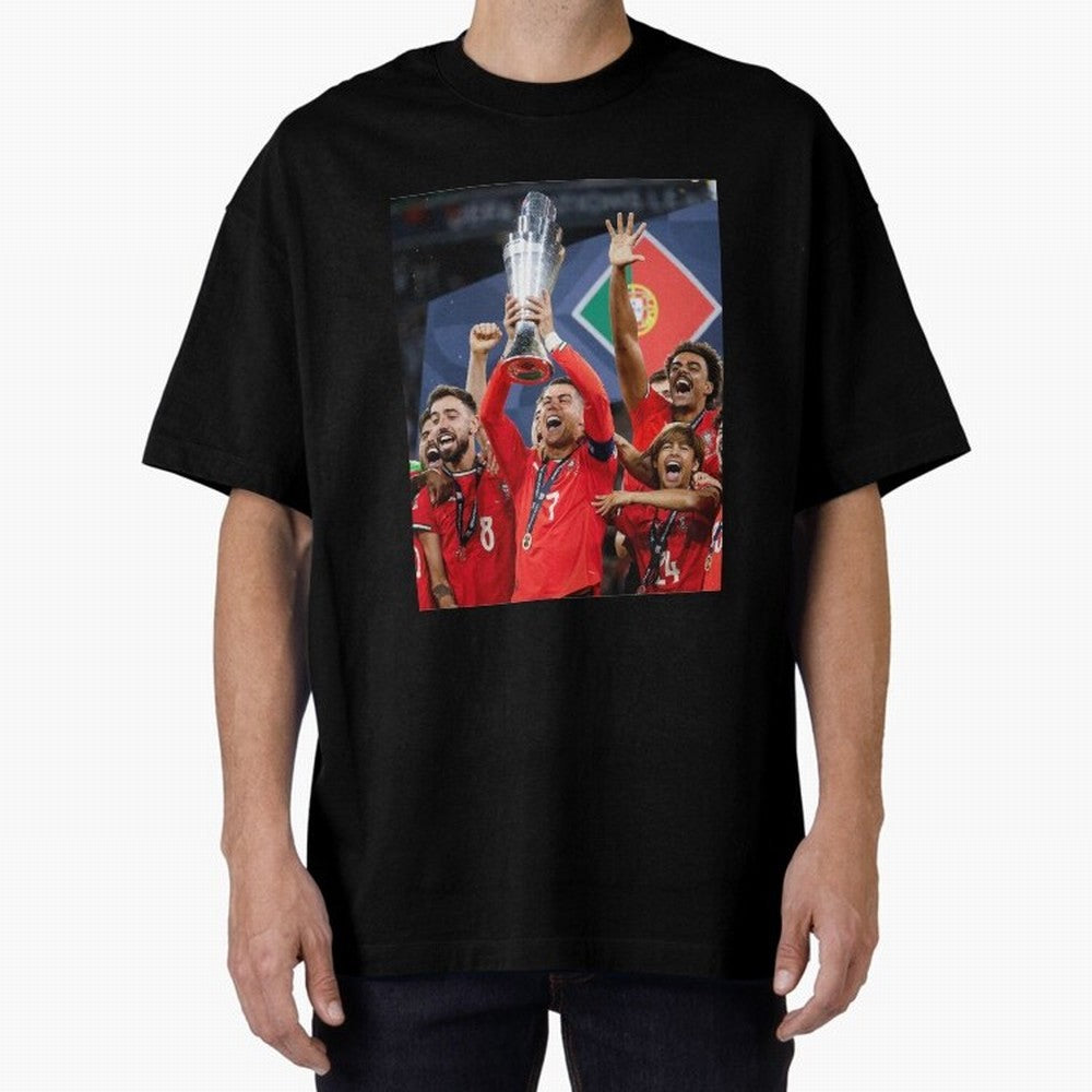 Portugal Football Team | 2025 Champions | Illustration Drawing Oversized T-Shirt Feel FIFA World Cup 2026 USA Canada Mexico Spirit, with Brazil, Neymar, Worldwide Fan Energy, Dramatic Goals, Stadium Lights and Championship Celebrations; Made for