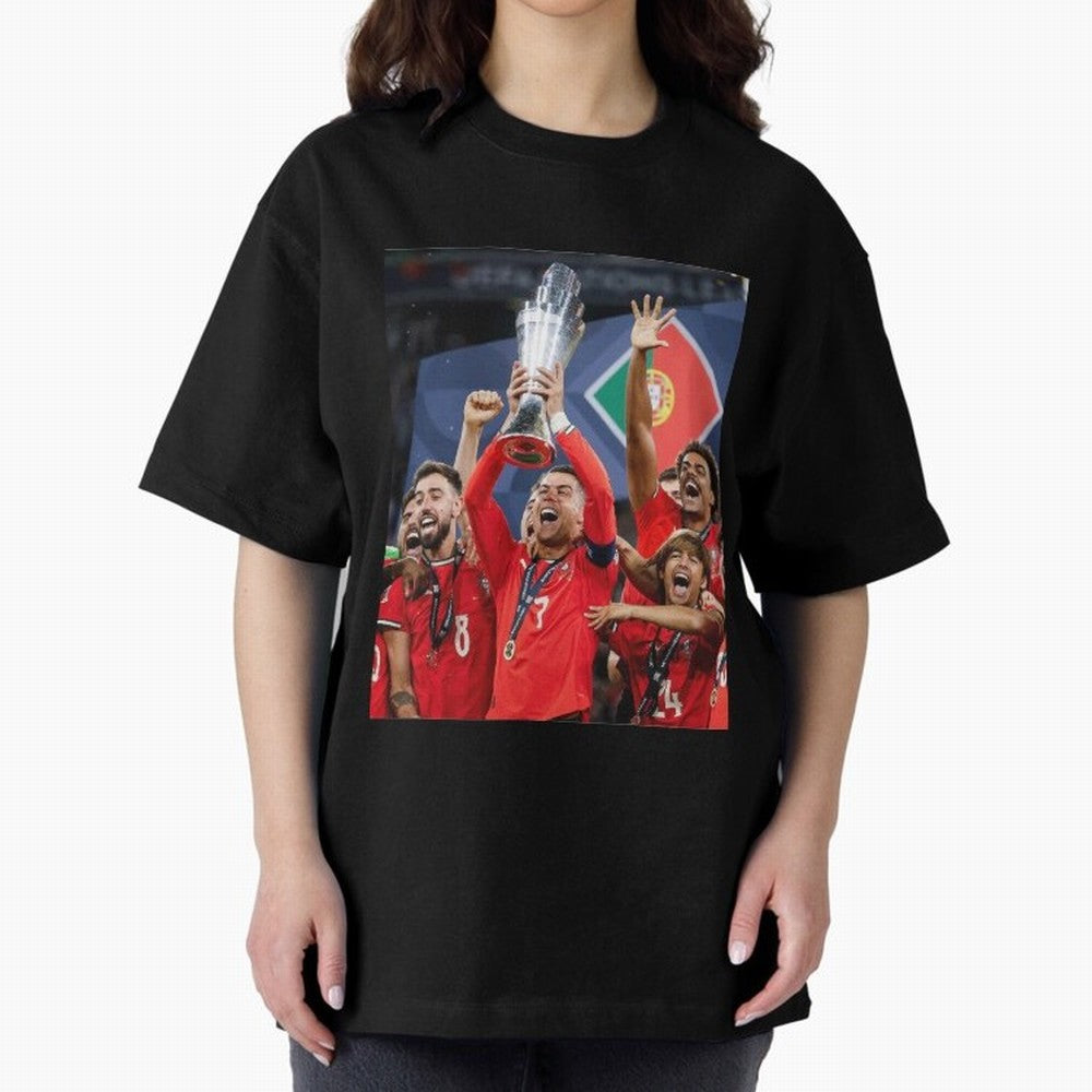 Portugal Football Team | 2025 Champions | Illustration Drawing Oversized T-Shirt Feel FIFA World Cup 2026 USA Canada Mexico Spirit, with Brazil, Neymar, Worldwide Fan Energy, Dramatic Goals, Stadium Lights and Championship Celebrations; Made for