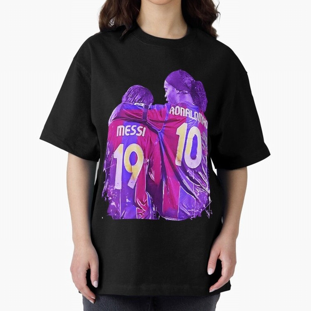 ronaldinho and messi - goat Oversized T-Shirt Fuel the Hype around Match Day Hype around FIFA World Cup 2026, Mbappe, England and Germany, Classic Soccer Heritage, Championship Pressure, Fan Loyalty and International Pride; Ideal for Passionate