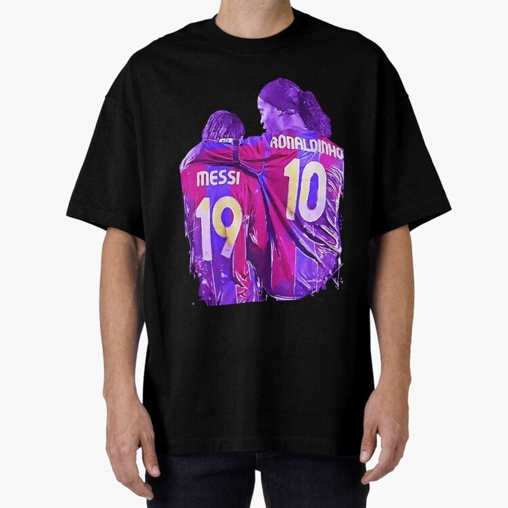 ronaldinho and messi - goat Oversized T-Shirt Fuel the Hype around Match Day Hype around FIFA World Cup 2026, Mbappe, England and Germany, Classic Soccer Heritage, Championship Pressure, Fan Loyalty and International Pride; Ideal for Passionate