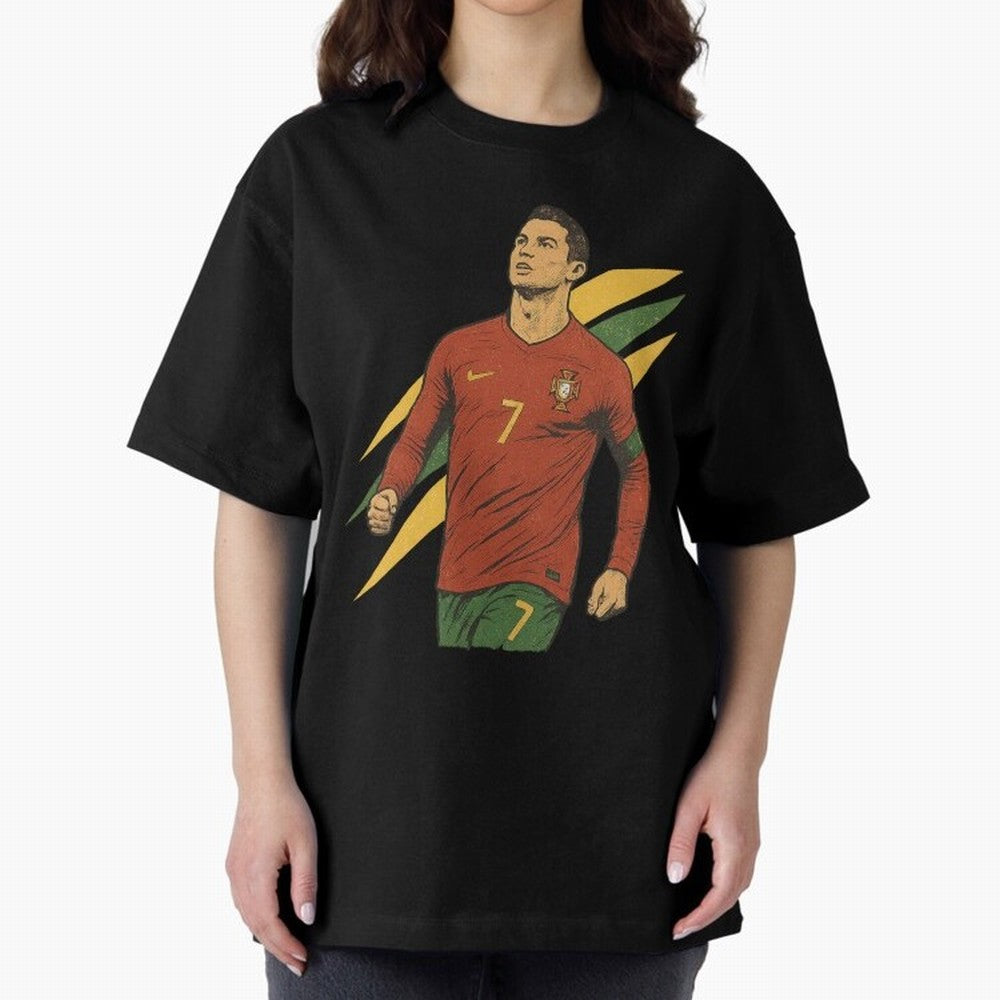 Cristiano Ronaldo Retro Portugal Football Art ¨C Vintage Supporter Design Oversized T-Shirt Bring Retro Soccer Energy to FIFA World Cup 2026 USA Canada Mexico Spirit, Inspired by Portugal, Spain and Germany, Mbappe and Neymar, Soccer Culture,