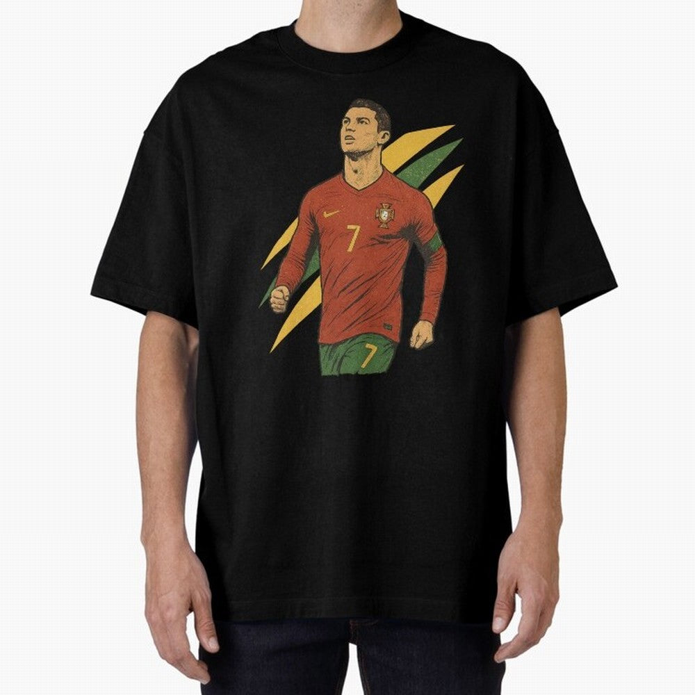 Cristiano Ronaldo Retro Portugal Football Art ¨C Vintage Supporter Design Oversized T-Shirt Bring Retro Soccer Energy to FIFA World Cup 2026 USA Canada Mexico Spirit, Inspired by Portugal, Spain and Germany, Mbappe and Neymar, Soccer Culture,