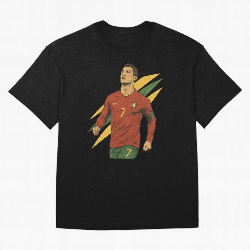 Cristiano Ronaldo Retro Portugal Football Art ¨C Vintage Supporter Design Oversized T-Shirt Bring Retro Soccer Energy to FIFA World Cup 2026 USA Canada Mexico Spirit, Inspired by Portugal, Spain and Germany, Mbappe and Neymar, Soccer Culture,