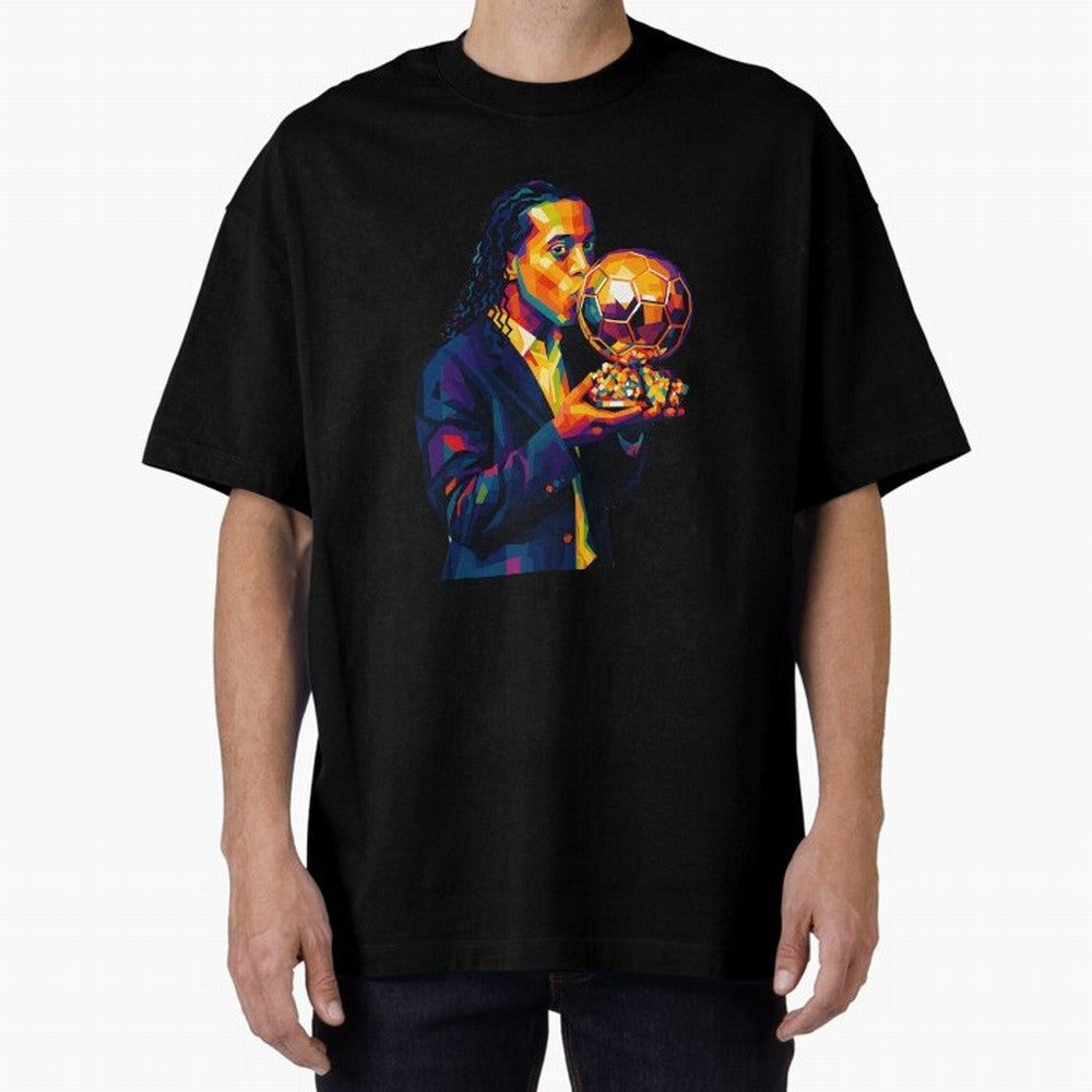 Ronaldinho Wpap Art Oversized T-Shirt Fuel Your Fan Pride for Global Football Passion for FIFA World Cup 2026 USA Canada Mexico, Filled with CR7 and Messi, France and Portugal, Sports Nostalgia, International Competition, Famous Players and