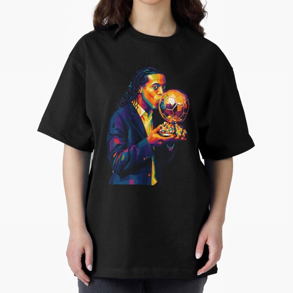Ronaldinho Wpap Art Oversized T-Shirt Fuel Your Fan Pride for Global Football Passion for FIFA World Cup 2026 USA Canada Mexico, Filled with CR7 and Messi, France and Portugal, Sports Nostalgia, International Competition, Famous Players and