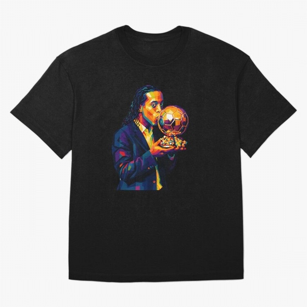 Ronaldinho Wpap Art Oversized T-Shirt Fuel Your Fan Pride for Global Football Passion for FIFA World Cup 2026 USA Canada Mexico, Filled with CR7 and Messi, France and Portugal, Sports Nostalgia, International Competition, Famous Players and