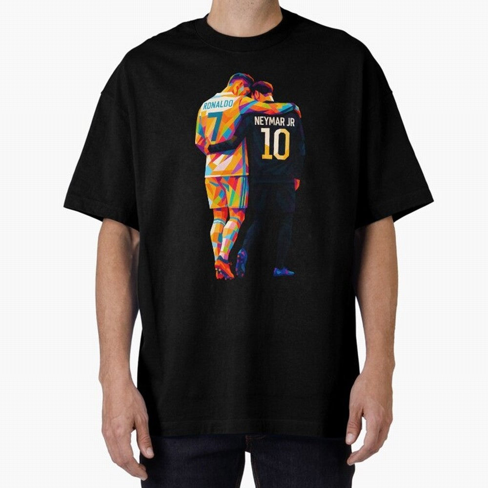 Cristiano Ronaldo & Neymar JR Wpap Art Oversized T-Shirt Honor the Beautiful Game during FIFA World Cup 2026 for Fans of Neymar and Brazil, Bringing Soccer Culture, Superstar Moments, National Team Dreams and Competitive Fire; Made for Collectors