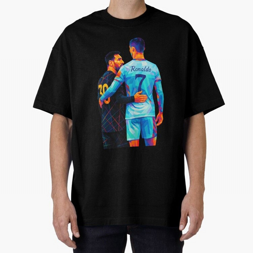Cristiano Ronaldo & Messi Wpap Art Oversized T-Shirt Show Up for the Glory of Global Football Passion for FIFA World Cup 2026, Centered on CR7, Netherlands, Football Passion, Legendary Performances, Festival Vibes and Supporter Community; Perfect