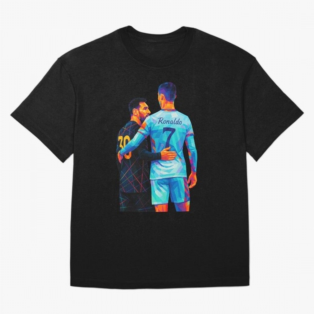 Cristiano Ronaldo & Messi Wpap Art Oversized T-Shirt Show Up for the Glory of Global Football Passion for FIFA World Cup 2026, Centered on CR7, Netherlands, Football Passion, Legendary Performances, Festival Vibes and Supporter Community; Perfect
