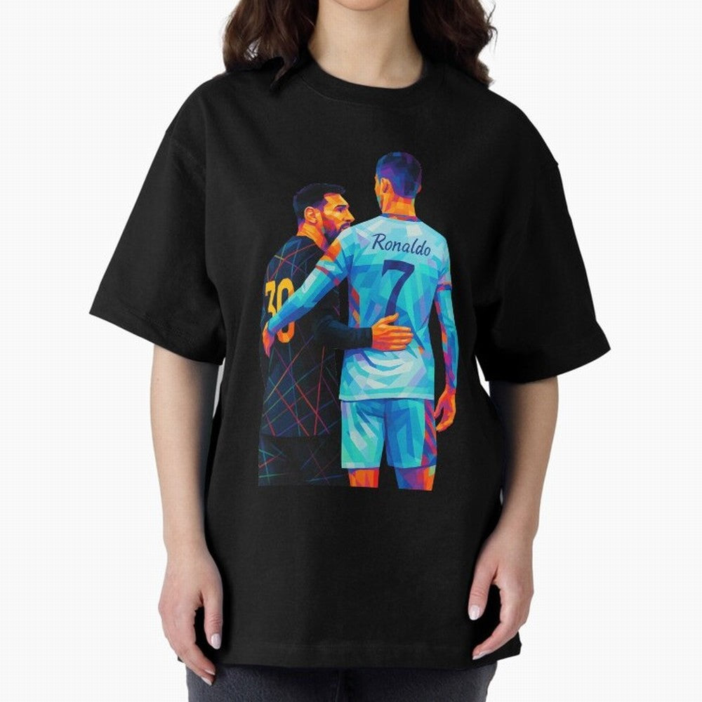 Cristiano Ronaldo & Messi Wpap Art Oversized T-Shirt Show Up for the Glory of Global Football Passion for FIFA World Cup 2026, Centered on CR7, Netherlands, Football Passion, Legendary Performances, Festival Vibes and Supporter Community; Perfect