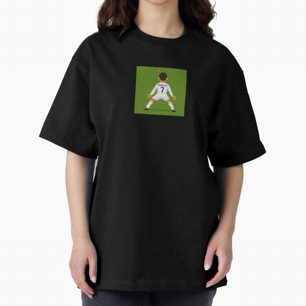 Cristiano Ronaldo Real Madrid Pixel Siuuu Art Oversized T-Shirt Celebrate Global Passion for FIFA World Cup 2026 USA Canada Mexico for Fans of CR7 and Messi and Spain and Netherlands, Bringing Football History, Final Match Energy, Crowd Noise and