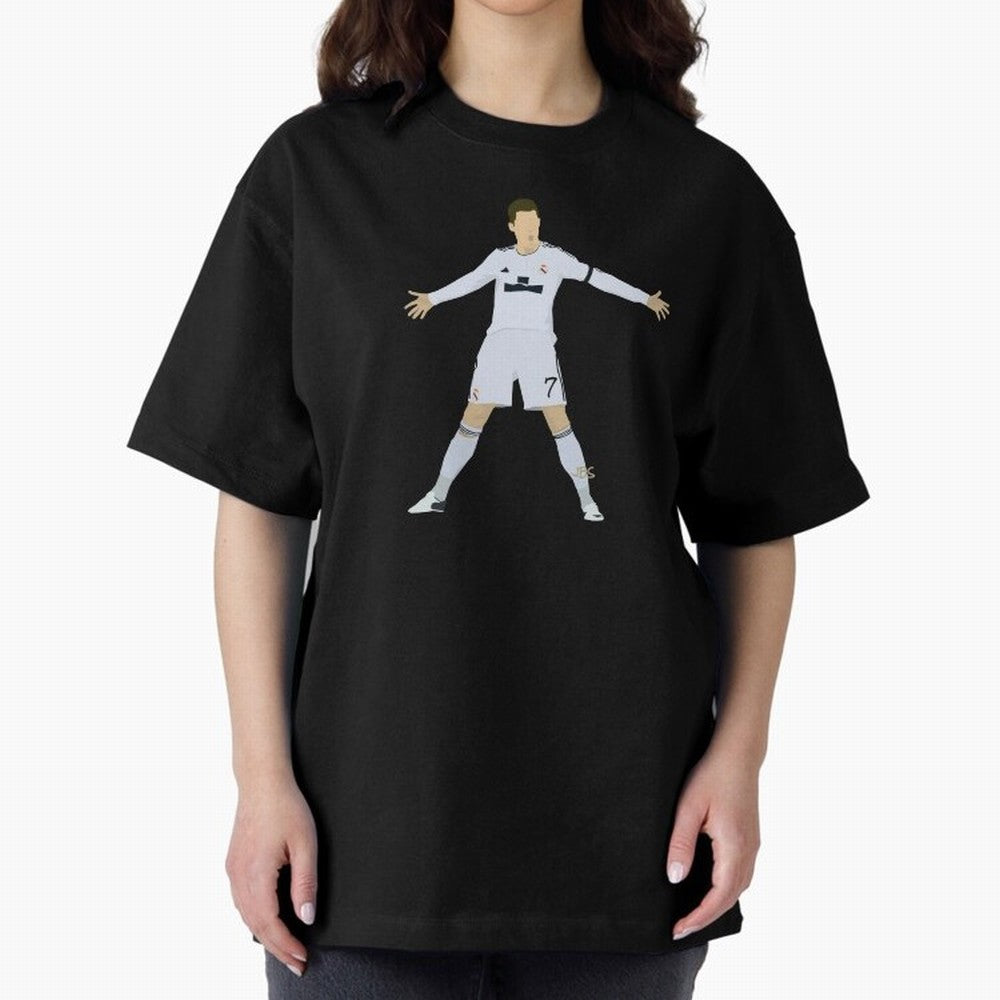 Cristiano Ronaldo celebrates at Real Madrid Oversized T-Shirt Keep the Match Day Mood of Global Football Passion for FIFA World Cup 2026 USA Canada Mexico, Capturing Messi, Neymar and Mbappe, France and Portugal, Championship Spirit, Famous Goals,