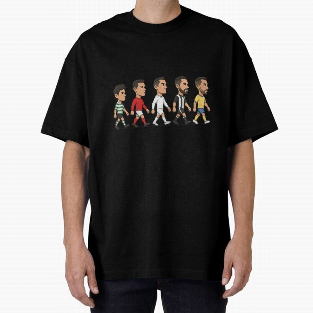 Ronaldo Evolution Sticker ¨C Cartoon Football Art from Sporting to Al-Nassr Oversized T-Shirt Feel the FIFA World Cup 2026 USA Canada Mexico Journey through Mbappe and Neymar Highlights, Germany Pride, Stadium Memories, Football Loyalty,