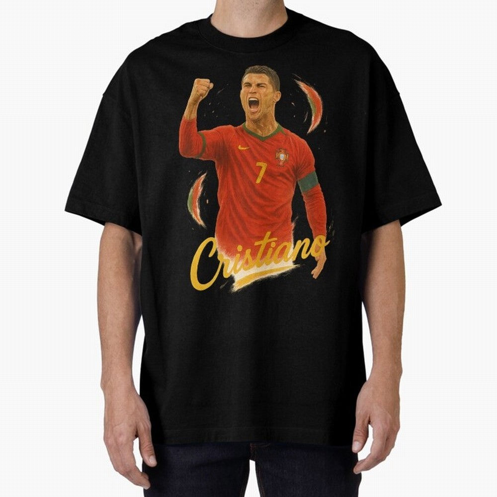 Cristiano Ronaldo Portugal Art ¨C Captain¡¯s Glory Football Tribute	 Oversized T-Shirt Carry the Colors and Pride of Match Day Hype around FIFA World Cup 2026, Messi and Cristiano Ronaldo, England, Match Day Excitement, Supporter Culture, Golden