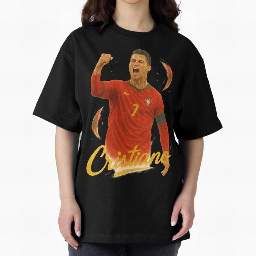 Cristiano Ronaldo Portugal Art ¨C Captain¡¯s Glory Football Tribute	 Oversized T-Shirt Carry the Colors and Pride of Match Day Hype around FIFA World Cup 2026, Messi and Cristiano Ronaldo, England, Match Day Excitement, Supporter Culture, Golden