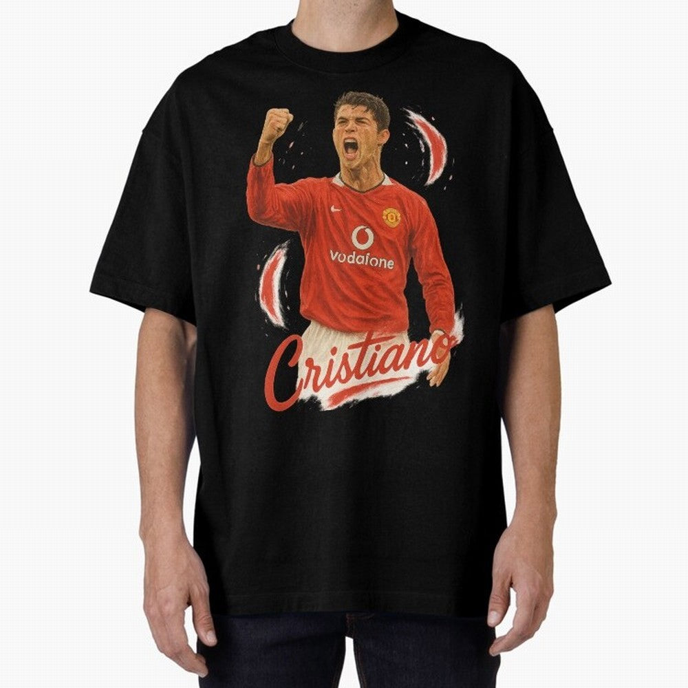 Young Cristiano Ronaldo Man United Art ¨C Rising Soccer Legend Tribute	 Oversized T-Shirt Show Fan Pride Across Match Day Hype around FIFA World Cup 2026, Mbappe and Neymar, Germany, Retro Football Energy, Iconic Rivalries, Trophy Chase Drama and