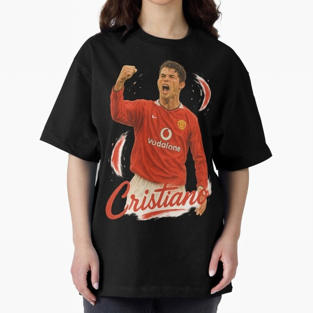 Young Cristiano Ronaldo Man United Art ¨C Rising Soccer Legend Tribute	 Oversized T-Shirt Show Fan Pride Across Match Day Hype around FIFA World Cup 2026, Mbappe and Neymar, Germany, Retro Football Energy, Iconic Rivalries, Trophy Chase Drama and