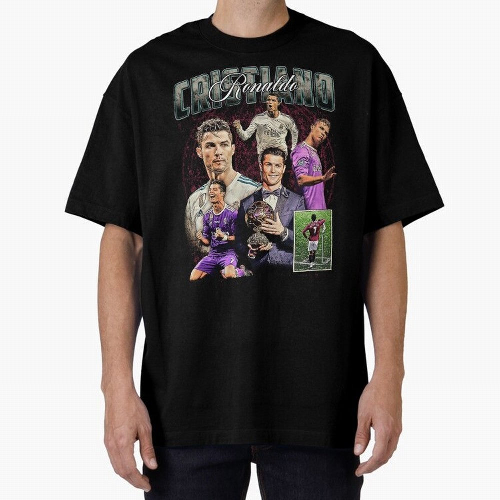 Cristiano Ronaldo Bootleg design Oversized T-Shirt Elevate Global Football Passion for FIFA World Cup 2026 Group Stage, Made for Messi, England, France and Netherlands, Stadium Memories, Football Loyalty, International Chants and Championship