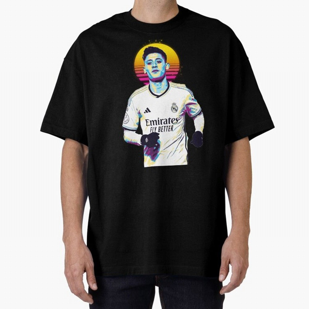Arda Guler retro 80s Oversized T-Shirt Turn Up for Global Football Passion for FIFA World Cup 2026 USA Canada Mexico, Inspired by Messi and Cristiano Ronaldo, Brazil, Portugal and Argentina, Football Festival Excitement, Trophy Ambitions, Country