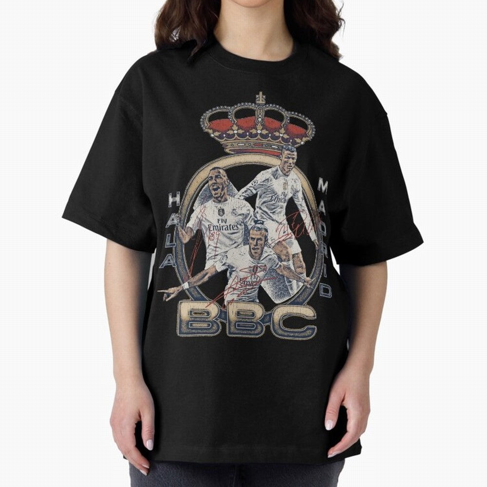 BBC of Real Madrid Oversized T-Shirt Show Passion for the Stars of FIFA World Cup 2026 USA Canada Mexico Spirit, Connected to Argentina, France and Brazil, Neymar, Haaland and Cristiano Ronaldo, Global Supporter Spirit, Legendary Goals, National