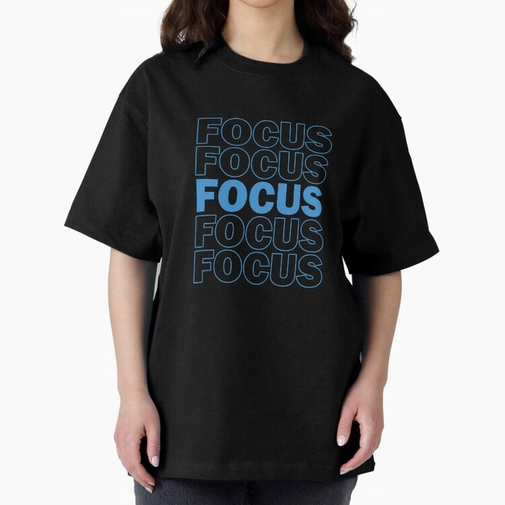 Focus Focus Focus (Blue) Oversized T-Shirt Celebrate Rivalries and Pride in Global Football Passion for FIFA World Cup 2026 USA Canada Mexico, Celebrating Messi, CR7 and Mbappe, England, France and Netherlands, Retro Football Energy, Iconic
