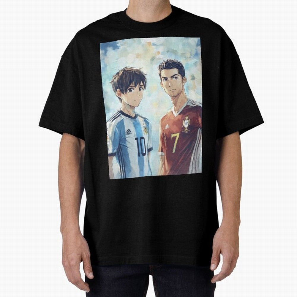 Lionel Messi and Cristiano Ronaldo Oversized T-Shirt Relive FIFA World Cup 2026 Group Stage for Fans of Haaland and Mbappe and Brazil, Portugal and Argentina, Bringing Supporter Pride, Iconic Celebrations, Legendary Names and Global Match Day
