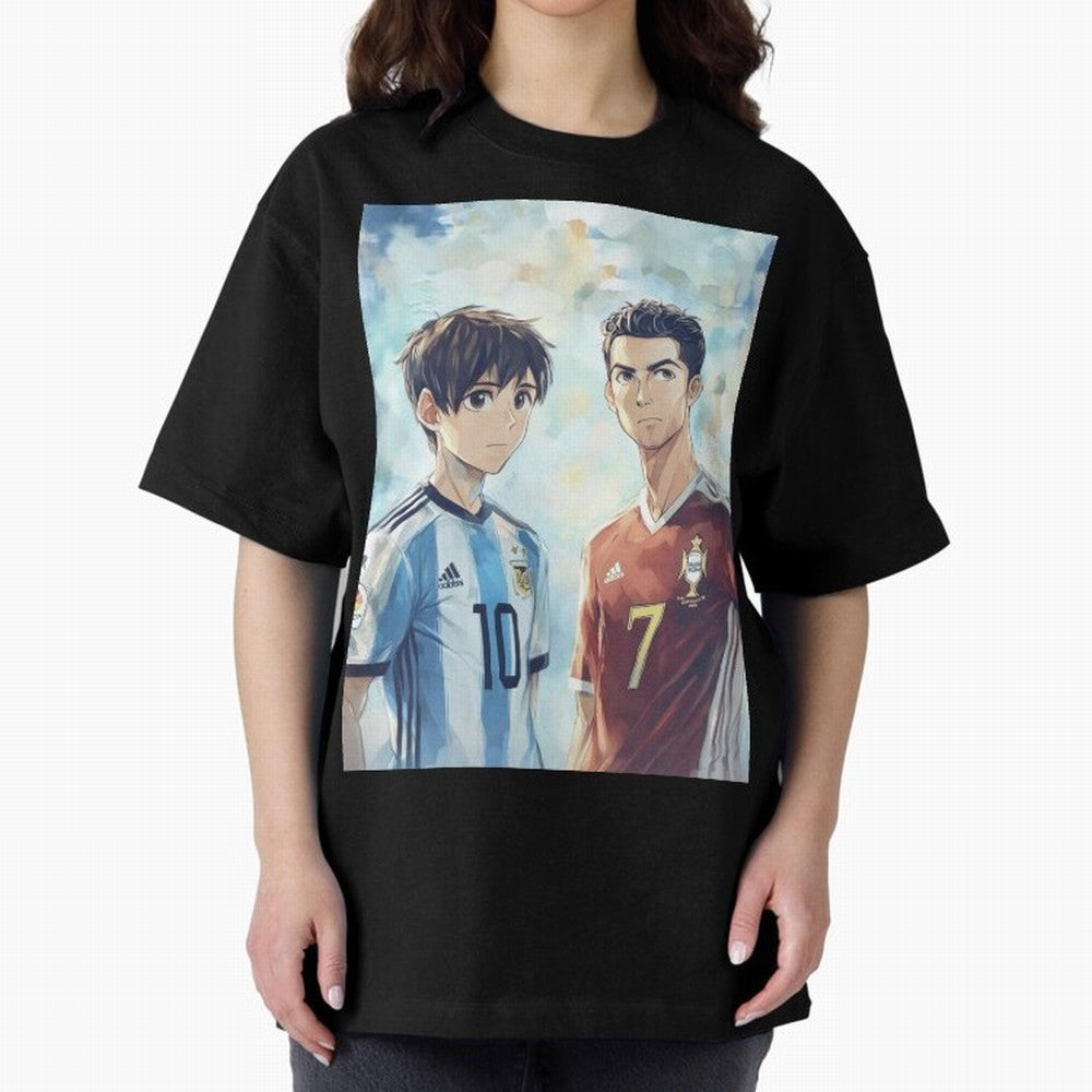 Lionel Messi and Cristiano Ronaldo Oversized T-Shirt Relive FIFA World Cup 2026 Group Stage for Fans of Haaland and Mbappe and Brazil, Portugal and Argentina, Bringing Supporter Pride, Iconic Celebrations, Legendary Names and Global Match Day
