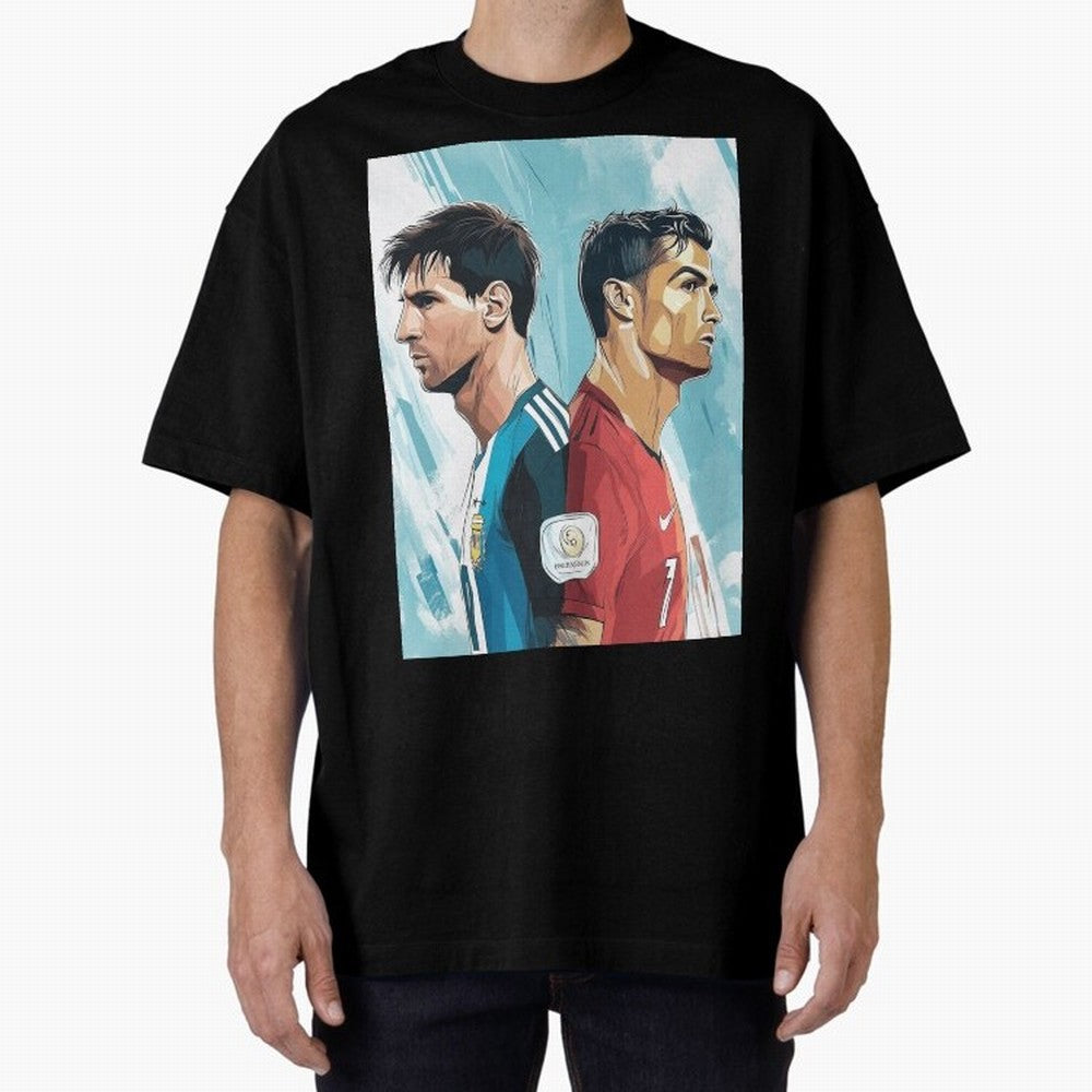 Lionel Messi and Cristiano Ronaldo Oversized T-Shirt Support the Legends of Global Football Passion for FIFA World Cup 2026 Group Stage, Centered on Cristiano Ronaldo, Haaland and CR7, England and Germany, Championship Spirit, Famous Goals, Roaring