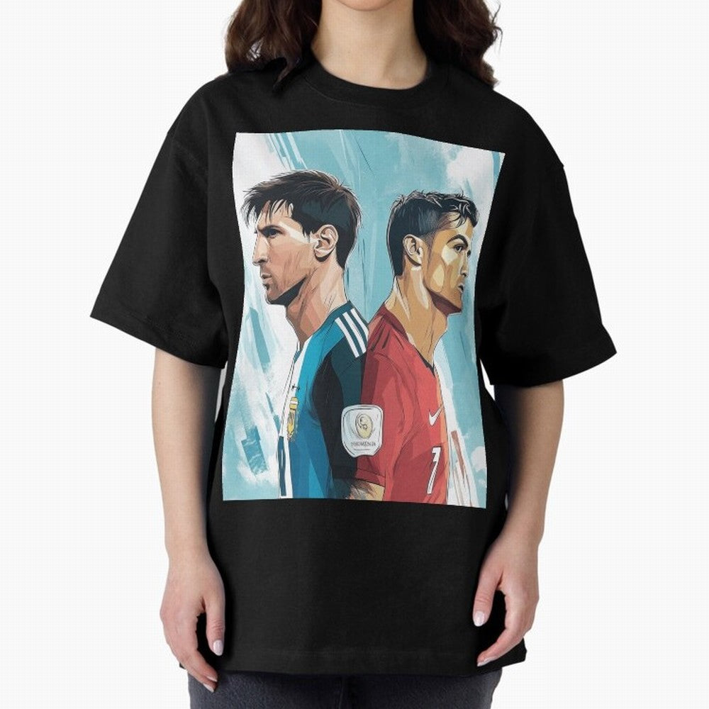 Lionel Messi and Cristiano Ronaldo Oversized T-Shirt Support the Legends of Global Football Passion for FIFA World Cup 2026 Group Stage, Centered on Cristiano Ronaldo, Haaland and CR7, England and Germany, Championship Spirit, Famous Goals, Roaring