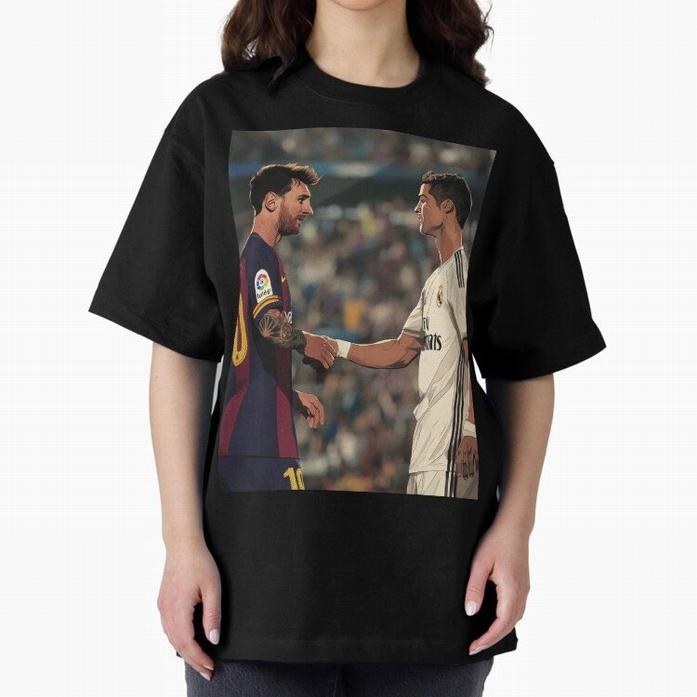 Lionel Messi and Cristiano Ronaldo Oversized T-Shirt Celebrate National Team Dreams in FIFA World Cup 2026 Spirit, with France, Messi, Vintage Soccer Flavor, Modern Football Stars, National Flags and Final Night Emotion; Made for Collectors Who