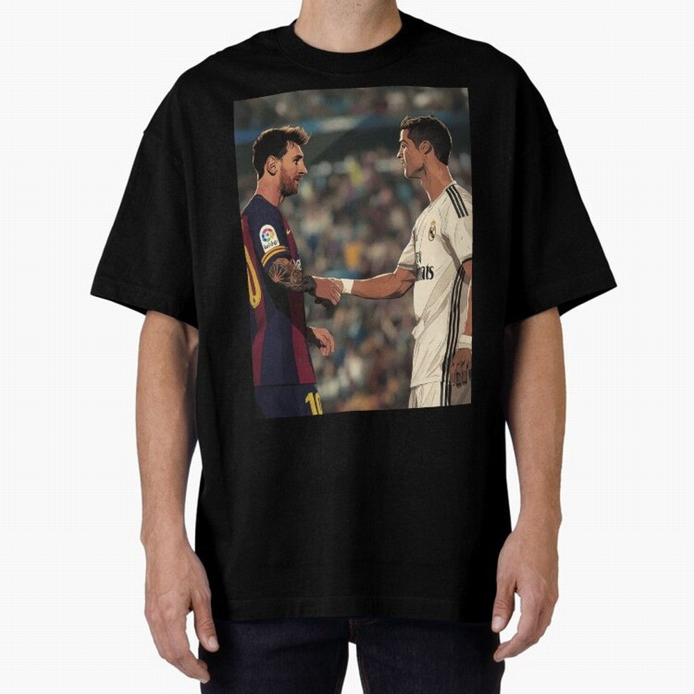 Lionel Messi and Cristiano Ronaldo Oversized T-Shirt Celebrate National Team Dreams in FIFA World Cup 2026 Spirit, with France, Messi, Vintage Soccer Flavor, Modern Football Stars, National Flags and Final Night Emotion; Made for Collectors Who